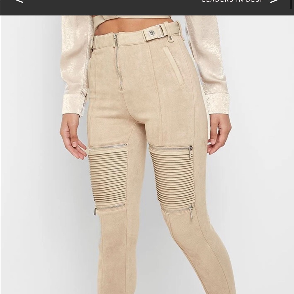 MANIERE DE VOIR Beige Vegan Suede Biker Leggings